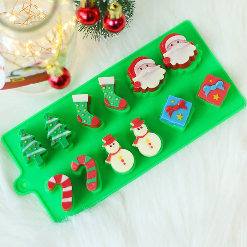 YuCool 3 Pack Christmas Silicone Chocolate and Candy Molds, Small Christmas Silicone Baking Molds - Red,Green,Pink - Image 4